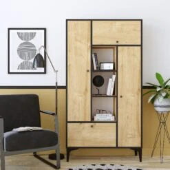 Boekenplank Emerald | 100% Gemelamineerd Spaanplaat | 96x177x32 Cm | Saffier Eik Zwart