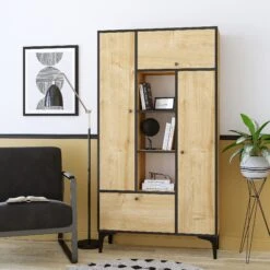 Boekenplank Emerald | 100% Gemelamineerd Spaanplaat | 96x177x32 Cm | Saffier Eik Zwart -Emob 393MRD1255 20 202 792a