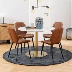 Ronde Eettafel Carlos ø105cm - Wit Marmer/messing