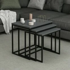 Houten Nesting Table Set - Antraciet | 3-Delige Set".