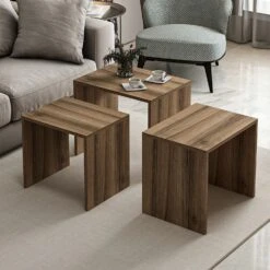 Woody Fashion Nesting Tables (3 Stuks) | 100% Melamine | Walnoot 15 Woody Fashion Nesting Tables (3 Stuks) | 100% Melamine | Walnoot -Emob 506MNR1215 20 202 ad57