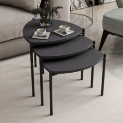 Woody Fashion Nesting Tables - 3 C Set | 100% Melamine Gecoat | Metalen Frame | Antraciet -Emob 506MNR1223 20 202 1aee