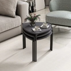 Woody Fashion Nesting Tables - 3 C Set | 100% Melamine Gecoat | Metalen Frame | Antraciet -Emob 506MNR1223 20 203 ec7d
