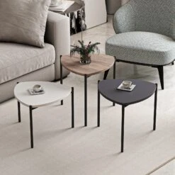 Houten Nesting Tables Set | 3 Stuks | Melamine Gecoat | Metalen Frame | Wit Antraciet Noten -Emob 506MNR1224 20 202 417e