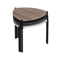 Houten Nesting Tables Set | 3 Stuks | Melamine Gecoat | Metalen Frame | Wit Antraciet Noten -Emob 506MNR1224 20 204 817a