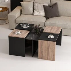 WoodyFashion Nesting Table Set | 5Pcs | Melamine Gecoat |18mm | 60x42x60cm | 35x47x35cm | Eiken Zwart -Emob 506MNR1235 20 203 1b7a