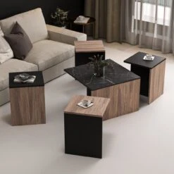 WoodyFashion Nesting Table Set | 5Pcs | Melamine Gecoat |18mm | 60x42x60cm | 35x47x35cm | Eiken Zwart -Emob 506MNR1235 20 204 cbd9