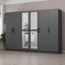 Antraciet Melamine Kledingkast Met Meerdere Planken