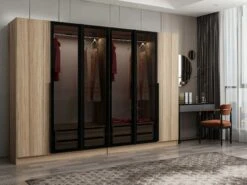 Woody Kledingkast | 100% Melamine | 225x210x52 Cm | Fume