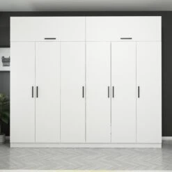 Moderne Witte Garderobekast | Woody Fashion | 100% Melamine Gecoat | Talrijke Planken