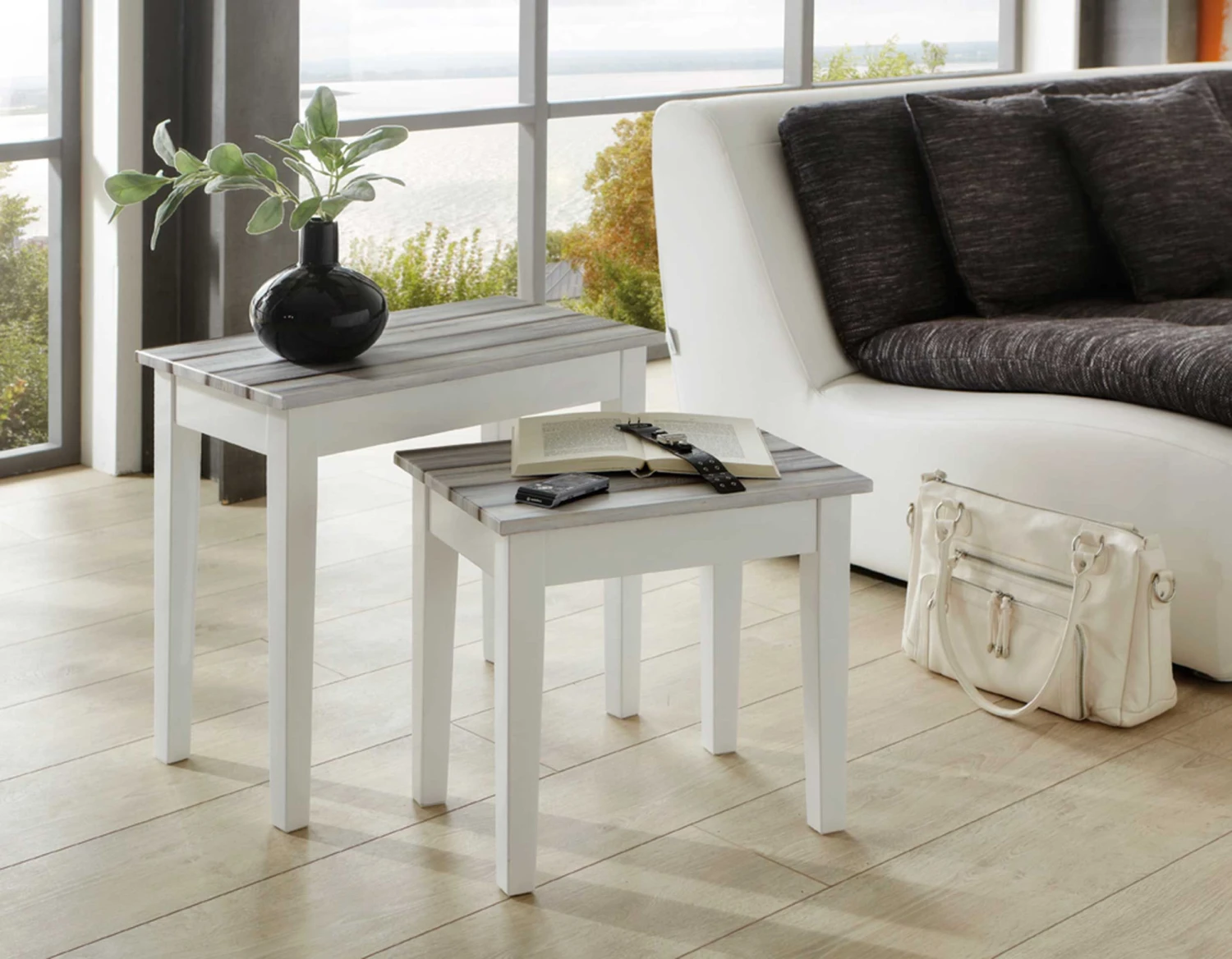 Bijzettafel Marik 43x30cm - Hoogglans Wit/grijs 4 Bijzettafel Marik 43x30cm - Hoogglans Wit/grijs - Afbeelding 4