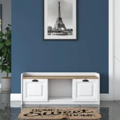 Wren Schoenenkast 120cm | 100% Melamine | Wit Notenhout -Emob 543WRN1101 20 205 1484