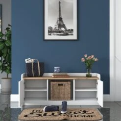 Wren Schoenenkast 120cm | 100% Melamine | Wit Notenhout -Emob 543WRN1101 20 206 4802