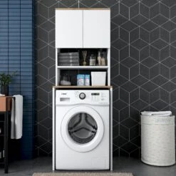 Wren Wasmachinekast | 100% Gemelamineerd Board | 18mm Dik | Wit Walnoot