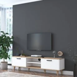Wren TV-meubel | 100% Gemelamineerd | 18mm Dikte | 180cm Breedte | Wit Notenhout -Emob 543WRN1502 20 202 76a4