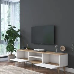 Wren TV-meubel | 100% Gemelamineerd | 18mm Dikte | 180cm Breedte | Wit Notenhout -Emob 543WRN1502 20 205 3db7
