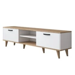 Wren TV-meubel | 100% Gemelamineerd | 18mm Dikte | 180cm Breedte | Wit Notenhout -Emob 543WRN1502 20 209 44ef