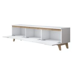 Wren TV-meubel | 100% Melamine Laag | 18mm Dikte | 180cm Breedte X 48cm Hoogte | Wit Notenhout -Emob 543WRN1516 20 2011 916d