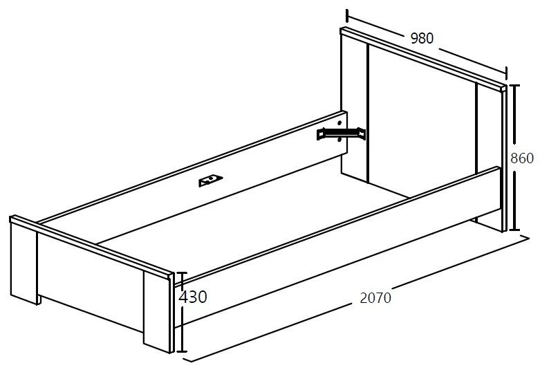 Eenpersoonsbed Sela 90x200 - Grijze Eik 4 Eenpersoonsbed Sela 90x200 - Grijze Eik - Afbeelding 4