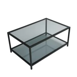 Locelso Salontafel | 4mm Gehard Glas En Metalen Frame | Fume Zwart -Emob 552NOS1406 20 209 1ddc