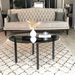 Locelso Salontafel | 100% Metaal | 6mm Dikte | Gehard Glas | 75x42x75 Cm | Fume Zwart -Emob 552NOS1408 20 204 d819