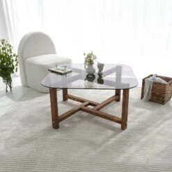 Locelso Salontafel Met Gehard Glas | 100% Grenen Frame | Eikenkleur -Emob 552NOS1414 20 203 4913