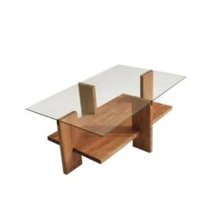 Locelso Salontafel | Massief Houten Frame | Gehard Glas | 105x40x60cm | Houten -Emob 552NOS1435 20 2010 1433