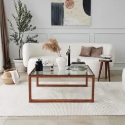 Locelso Salontafel | Gehard Glas En Massief Houten Frame | 90x40x90 Cm | Hout -Emob 552NOS1441 20 203 642b