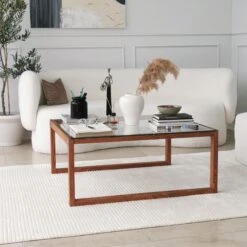Locelso Salontafel | Gehard Glas En Massief Houten Frame | 90x40x90 Cm | Hout -Emob 552NOS1441 20 208 b5b5