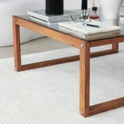 Locelso Salontafel | Gehard Glas En Massief Houten Frame | 90x40x90 Cm | Hout -Emob 552NOS1441 20 209 a340