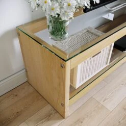 Locelso TV-meubel | 100% Grenenhout | 8mm Dikte | 100% Gehard Glas | Eikenkleur -Emob 552NOS1511 20 203 f333