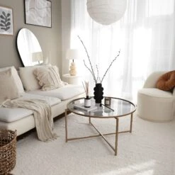 Locelso Salontafel | Gehard Glas | Metalen Frame | 83x40x83 Cm | Goudgeel -Emob 552NOS2221 20 202 85aa