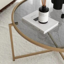 Locelso Salontafel | Gehard Glas | Metalen Frame | 83x40x83 Cm | Goudgeel -Emob 552NOS2221 20 204 b943