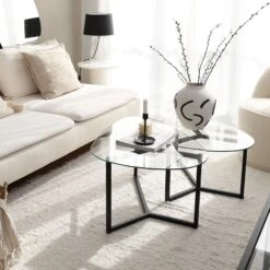 Locelso Salontafel Set | 100% Gehard Glas | 6mm Dikte | Mat Zwart