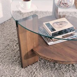 Elegante Walnut Salontafel, Gehard Glas En Massief Hout -Emob 552NOS2231 20 203 cda7