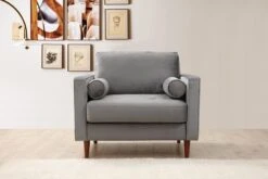 Artie Wing Chair | Beuken Frame | Polyester Stof | Walnoot Poten | Lichtgrijs