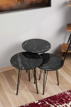 Uniek Ontwerp Nesting Table Set | 3 Stuks | Grijs Zwart | 100% MDF