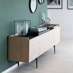 Dressoir Cecile 200cm, 4 Deuren - Beige/ Zwart