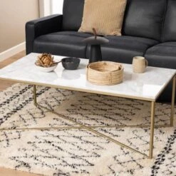 Salontafel Alisma 120x60cm - Wit Marmer/ Goud