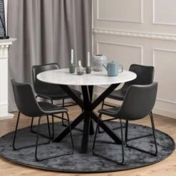 Eettafel Hennie ø110cm - Wit Marmer