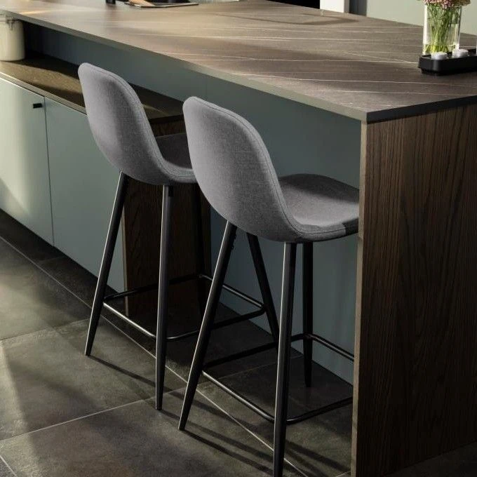 Stoffen Barstoel Wilhelm, H:65cm - Lichtgrijs/zwart 3 Stoffen Barstoel Wilhelm, H:65cm - Lichtgrijs/zwart - Afbeelding 3