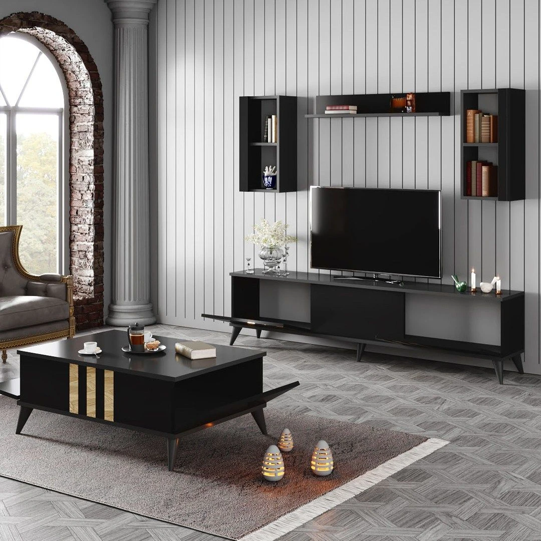 Woody Fashion Salontafel | Melamine Gecoat | 18mm Dikte | PVC Poten | Antraciet Zwart 4 Woody Fashion Salontafel | Melamine Gecoat | 18mm Dikte | PVC Poten | Antraciet Zwart - Afbeelding 4