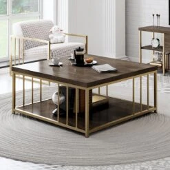 Houten Mode Melamine Salontafel, Walnoot Goud -Emob 618BLY1135 20 203 3523