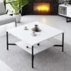 Modern Chique Salontafel | Woody Mode | Metalen Poten | 80x80x40 Cm | Wit Zwart