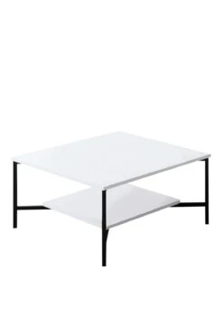Modern Chique Salontafel | Woody Mode | Metalen Poten | 80x80x40 Cm | Wit Zwart -Emob 618BLY1149 20 203 c919
