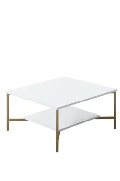Moderne Woody Fashion Salontafel | Melamine Gecoat | Metalen Poten | 80x80x40cm | Wit Zwart -Emob 618BLY1152 20 203 8357