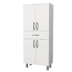 Wooden Art Badkamerkast | 100% Gemelamineerd Spaanplaathout | 31,50 X 59,40 X 140 Cm | Wit -Emob 731WAT3910 20 204 cf32