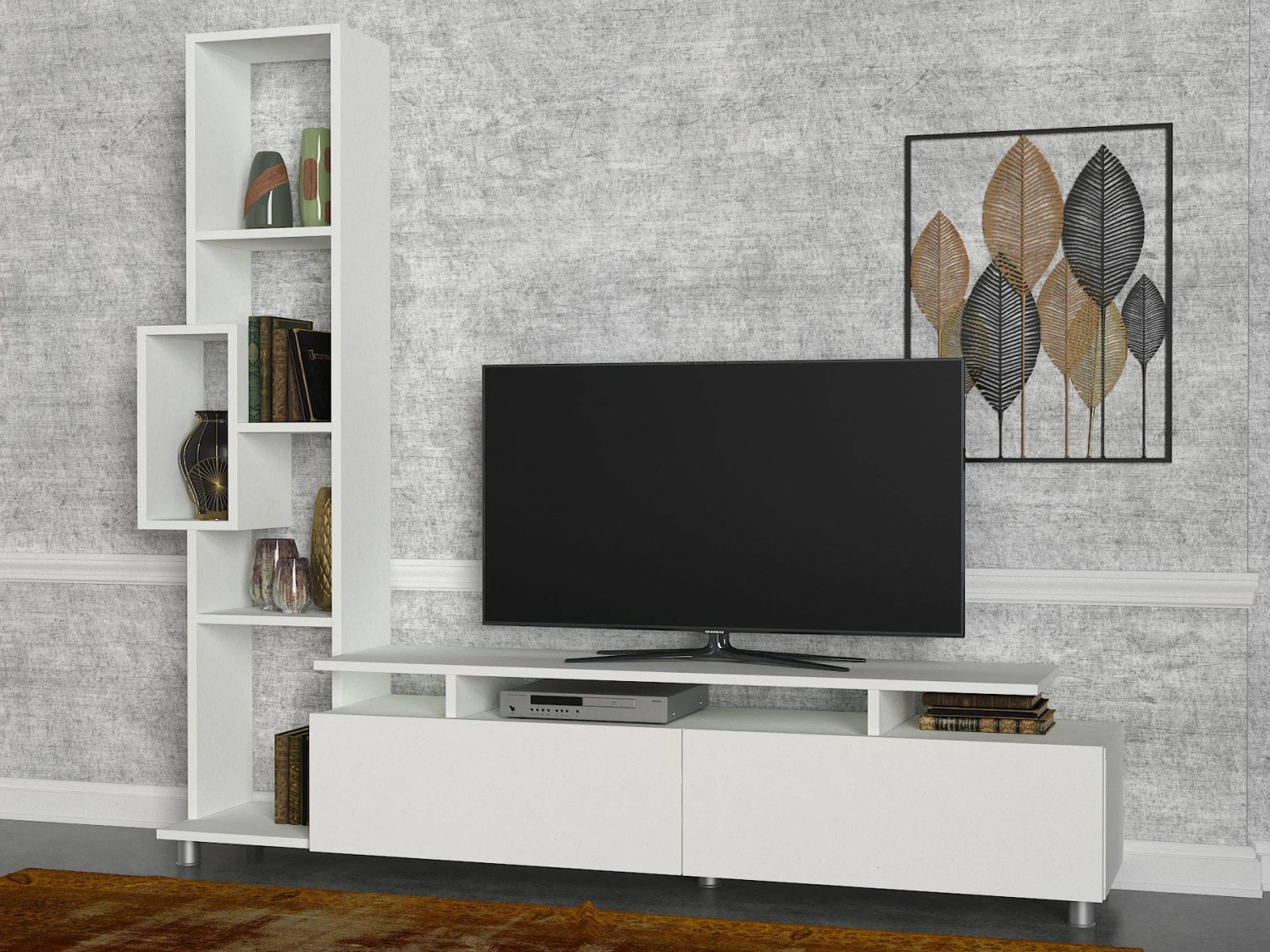 TV-meubel MELAMINE | Woody Mode | 160x166 | Wit 6 TV-meubel MELAMINE | Woody Mode | 160x166 | Wit - Afbeelding 6