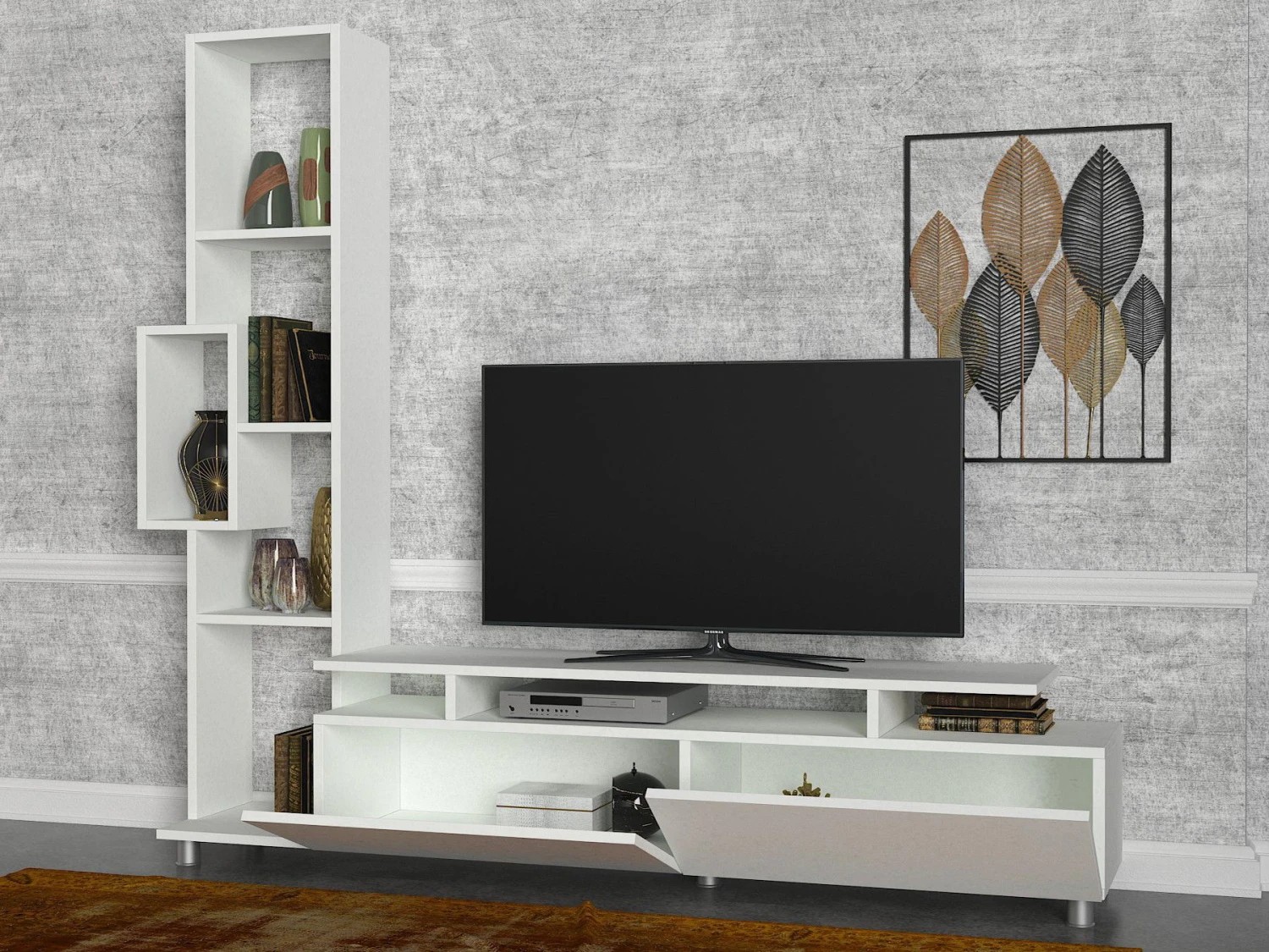 TV-meubel MELAMINE | Woody Mode | 160x166 | Wit 5 TV-meubel MELAMINE | Woody Mode | 160x166 | Wit - Afbeelding 5