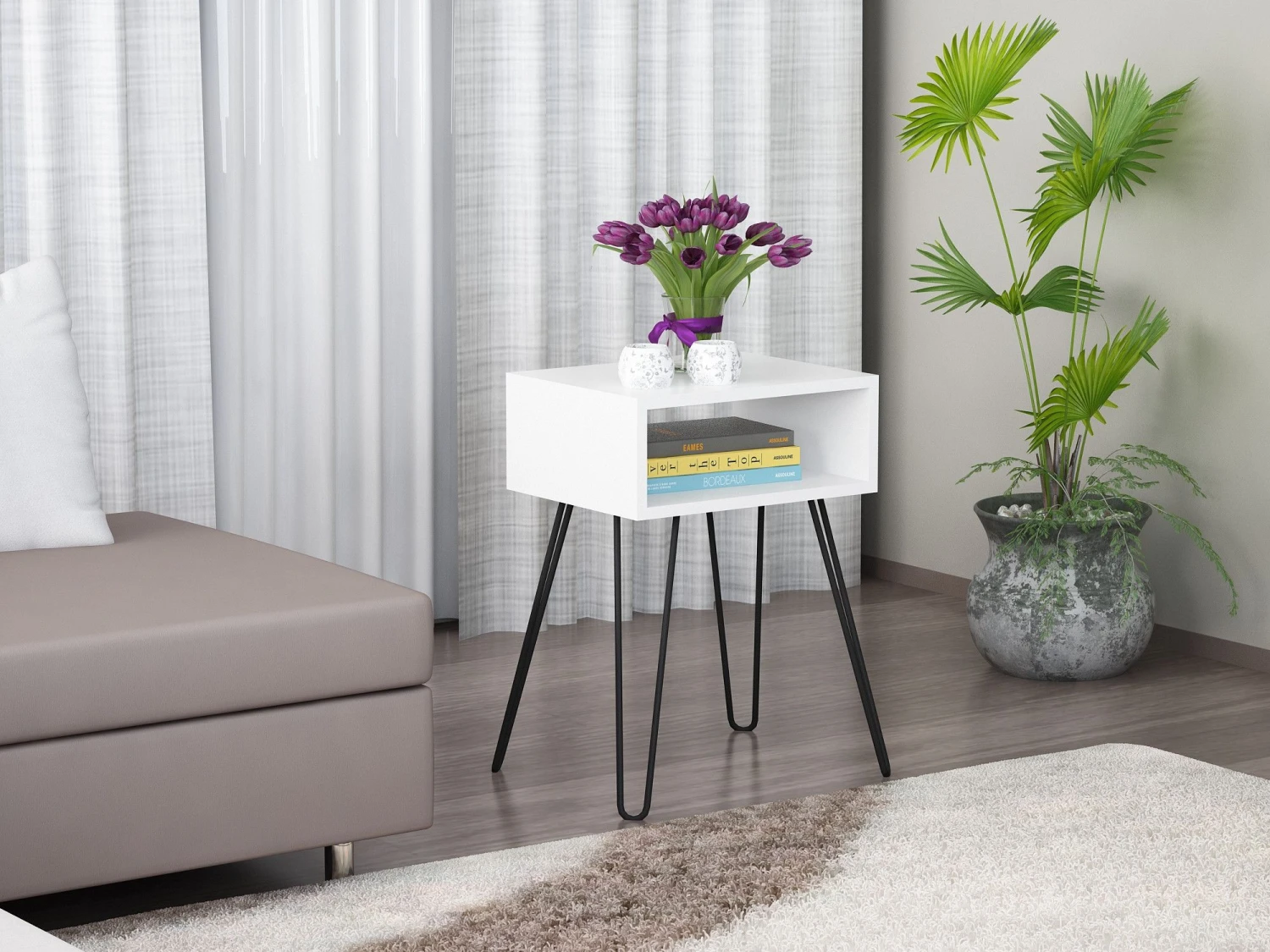 Furny Home Bijzettafel | 18mm Dikte | Metalen Poten | 45cm Breedte | Wit 3 Furny Home Bijzettafel | 18mm Dikte | Metalen Poten | 45cm Breedte | Wit - Afbeelding 3